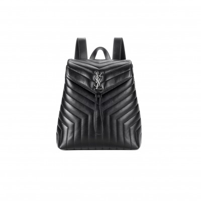 YSL LOULOU MEDIUM BACKPACK BLACK IN QUILTED LEATHER 487219DV7261000 (33*26*13cm)